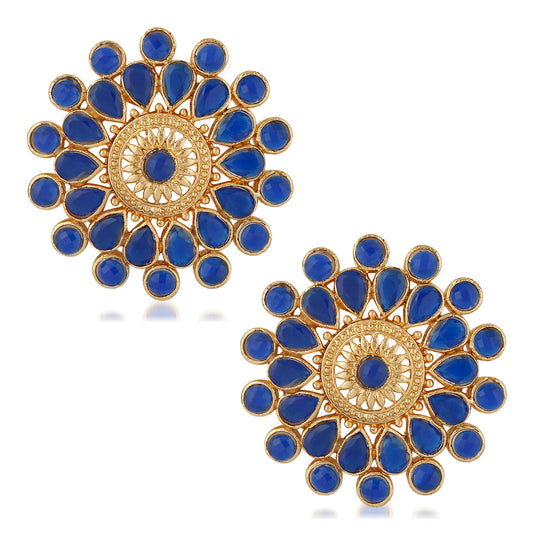 Ethnic Blue Kundan Circular Stud Earring