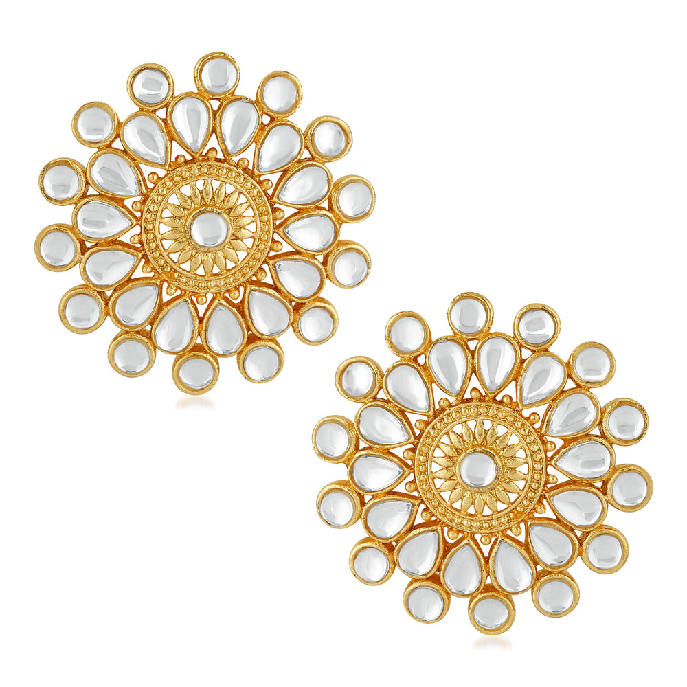 Ethnic Blue Kundan Circular Stud Earring