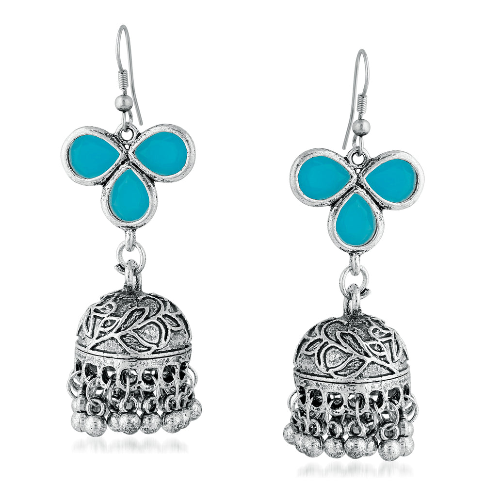Traditional Firozi Color Kundan Jhumki Earring