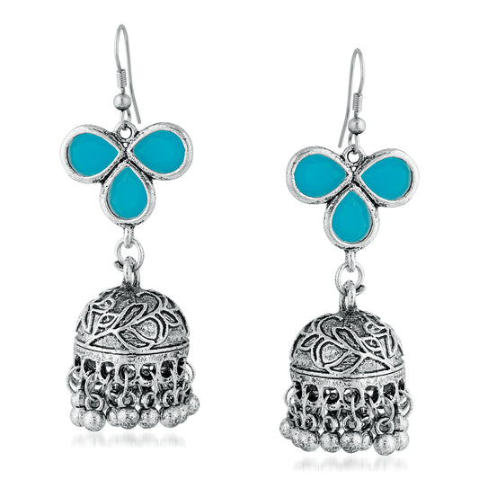 Traditional Firozi Color Kundan Jhumki Earring
