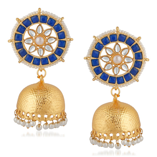 Traditional Blue and White Kundan Jhumki Earring