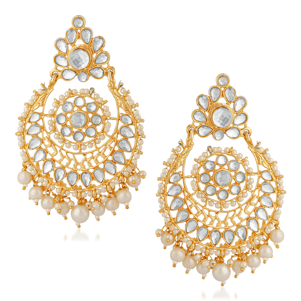 Ethnic White Kundan Chandbali Earring
