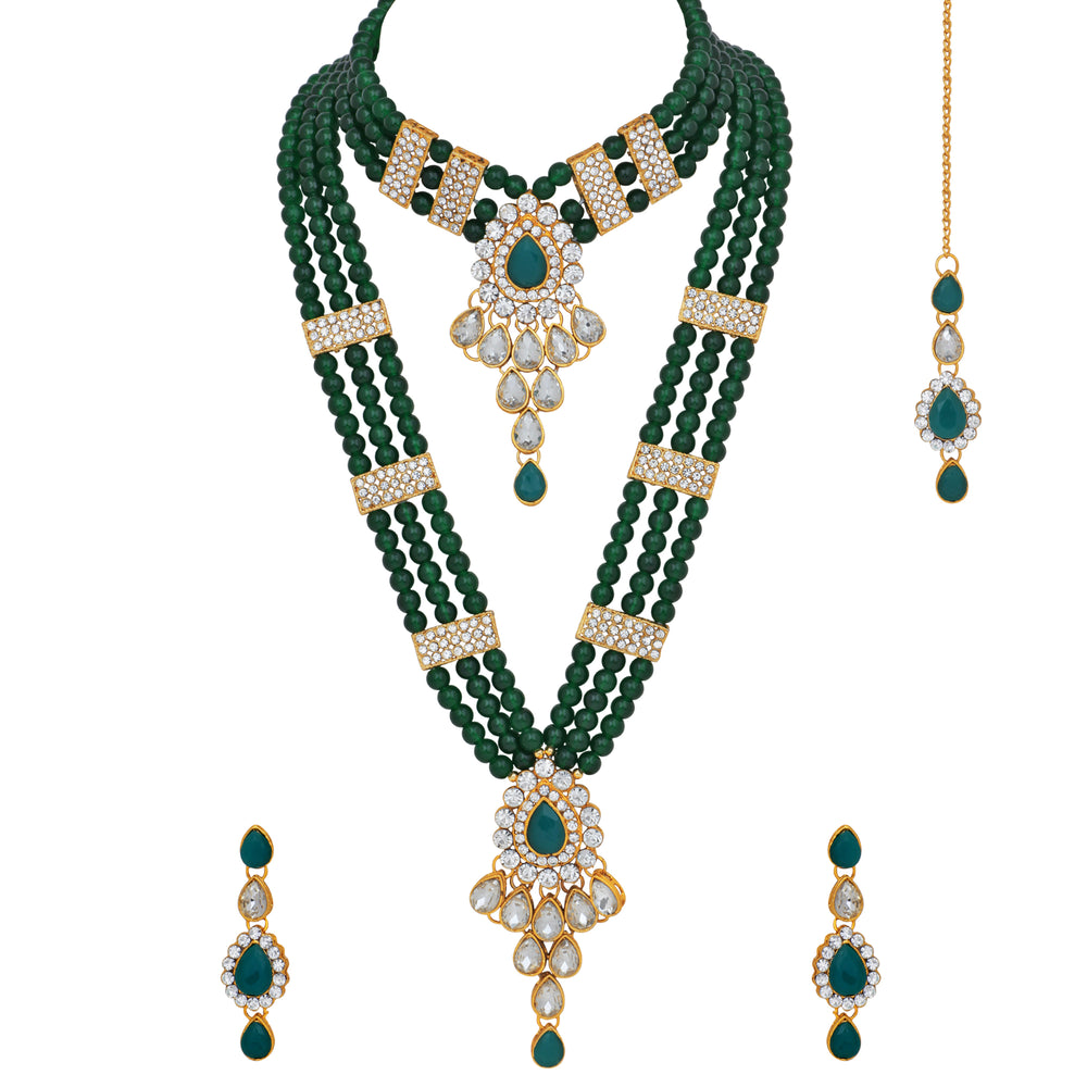 ethnic gold plated grey and white kundan necklace set