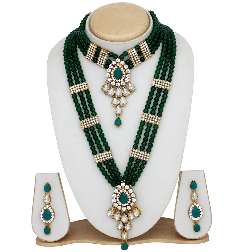 ethnic gold plated grey and white kundan necklace set