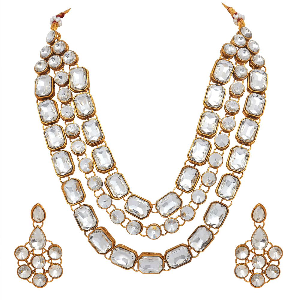 Ethnic Gold Plated White Kundan Big stone Necklace Set
