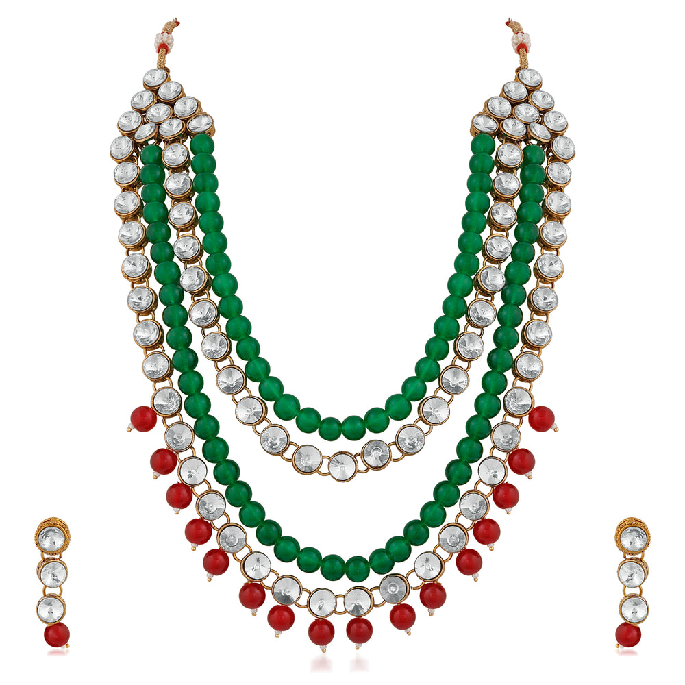 Traditional Gold Plated Maroon and Green Kundan Necklace set