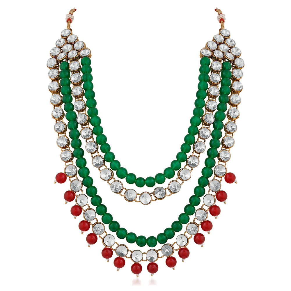 Traditional Gold Plated Maroon and Green Kundan Necklace set