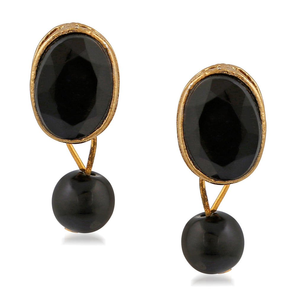 Ethnic Gold Plated Oval Shape Black Kundan Necklace set with Maang Tika and Bracelet