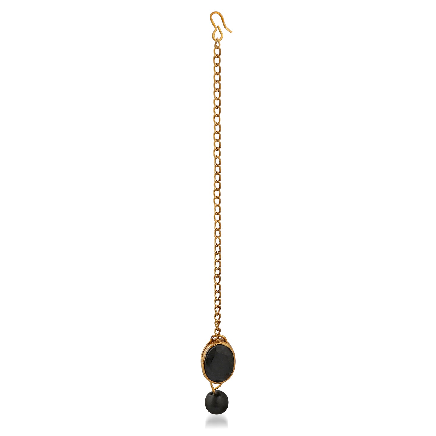Ethnic Gold Plated Oval Shape Black Kundan Necklace set with Maang Tika and Bracelet