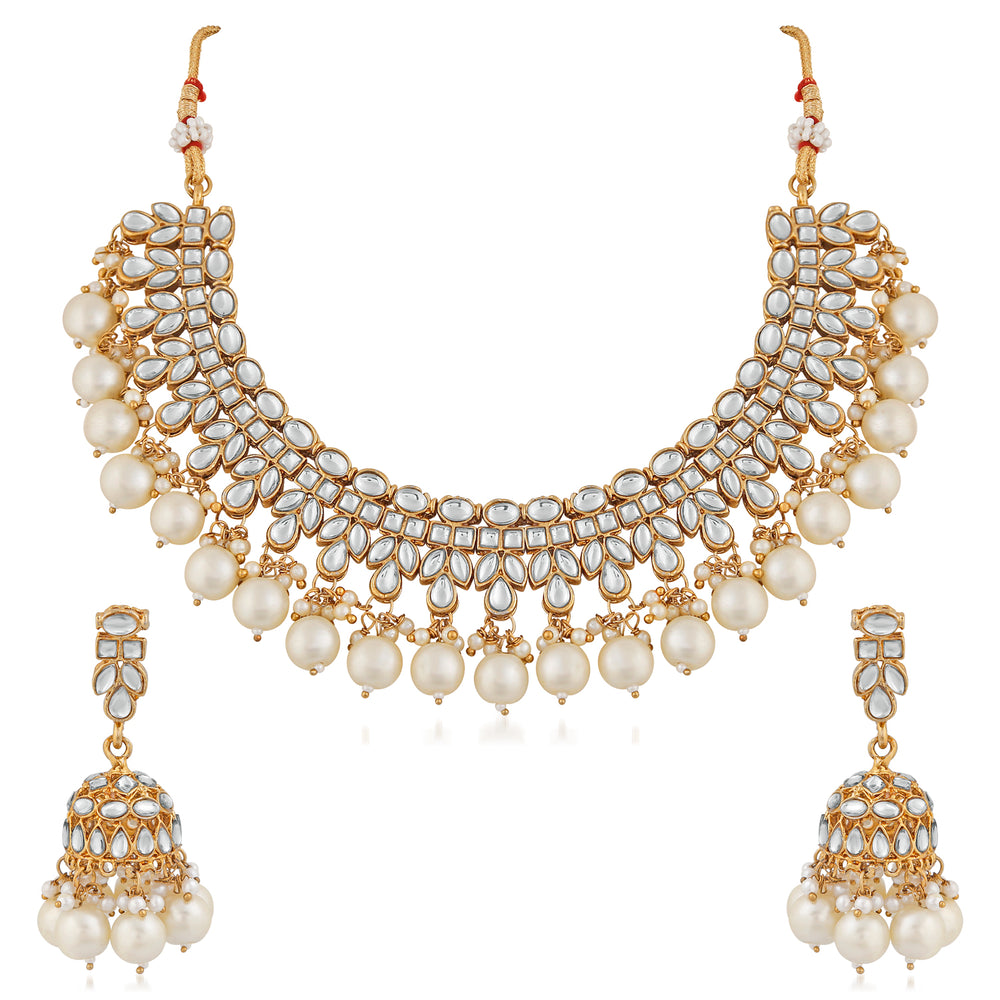 Traditional Gold Plated White Kundan and pearl Jewellery Set