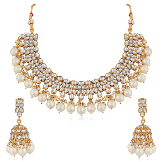 Traditional Gold Plated White Kundan and pearl Jewellery Set