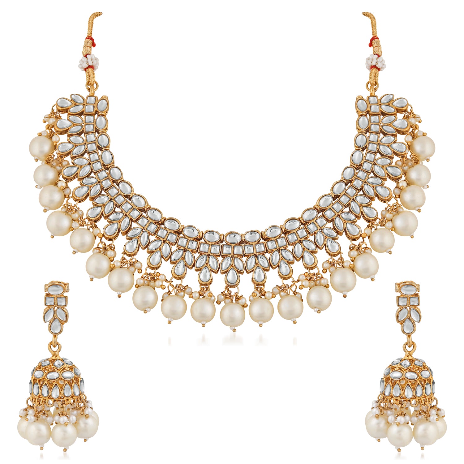 Traditional Gold Plated White Kundan and pearl Jewellery Set