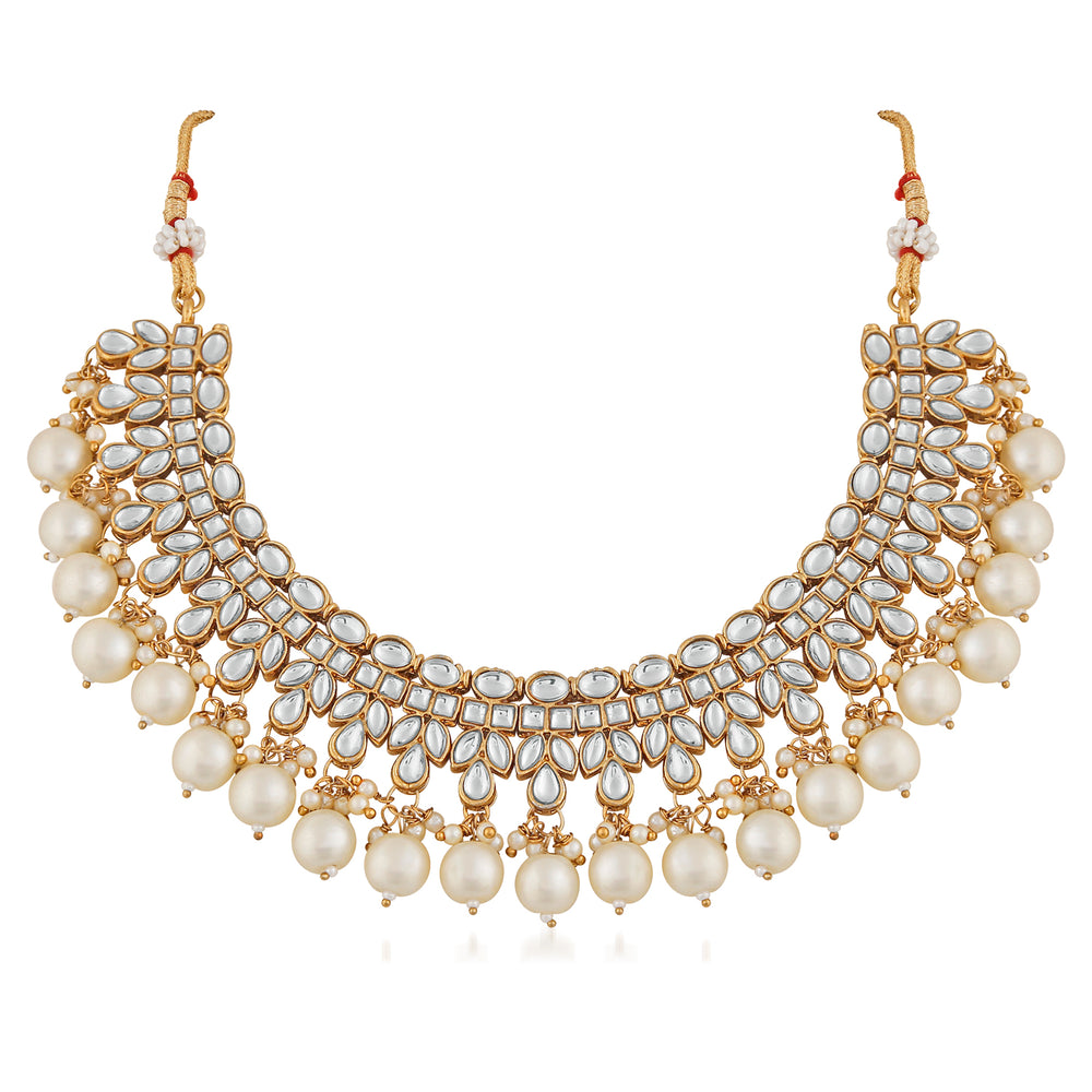 Traditional Gold Plated White Kundan and pearl Jewellery Set