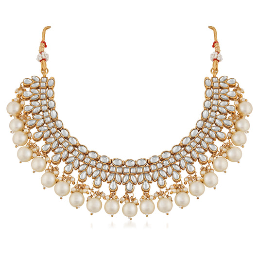 Traditional Gold Plated White Kundan and pearl Jewellery Set
