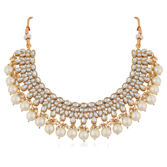 Traditional Gold Plated White Kundan and pearl Jewellery Set