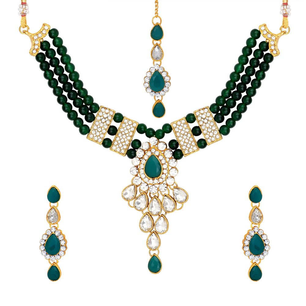 Ethnic Green and White Kundan Jewellery Set