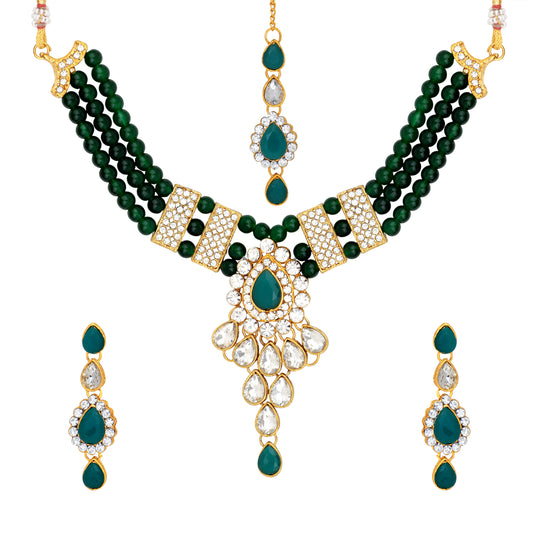 Ethnic Green and White Kundan Jewellery Set