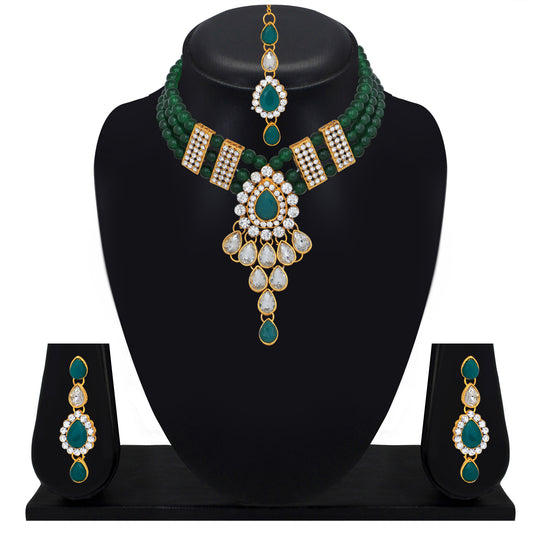 Ethnic Green and White Kundan Jewellery Set