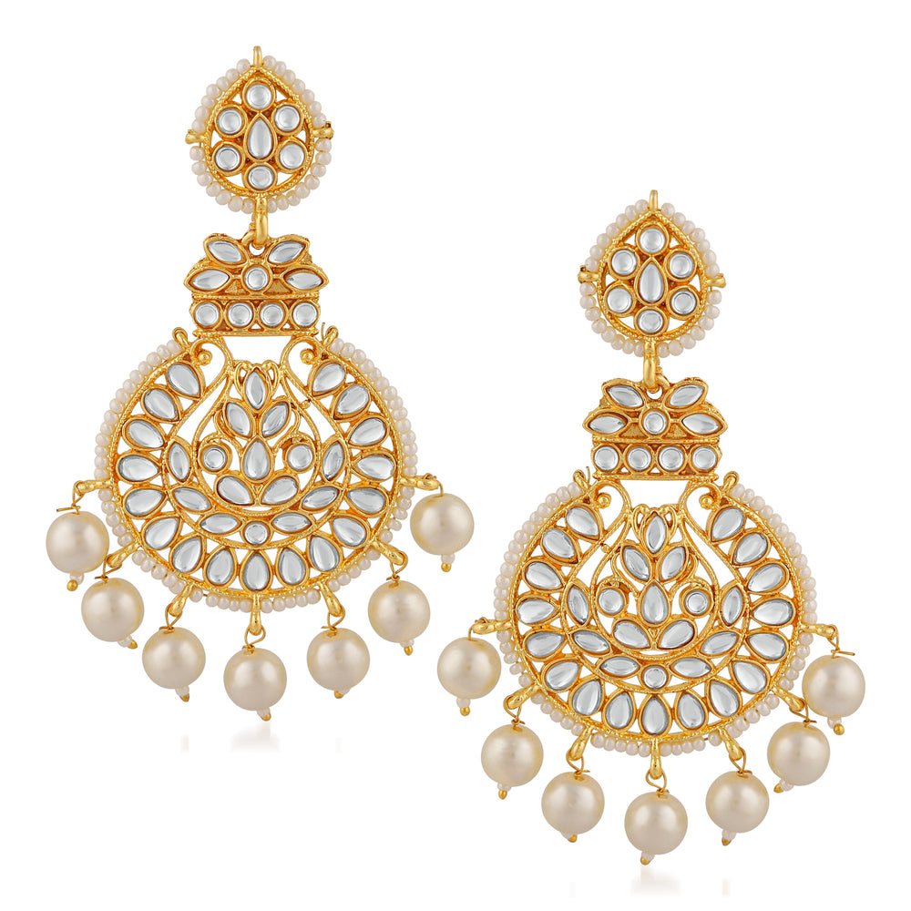 Ethnic White Kundan Dangler Earring