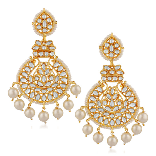Ethnic White Kundan Dangler Earring