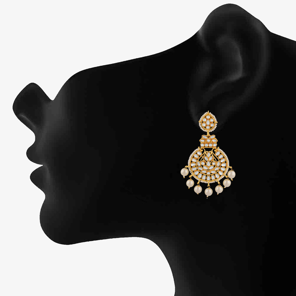 Ethnic White Kundan Dangler Earring