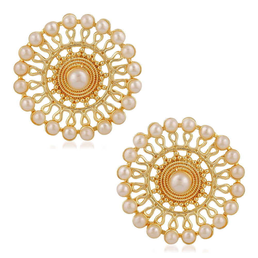 Traditional White Kundan Circular Stud Earring