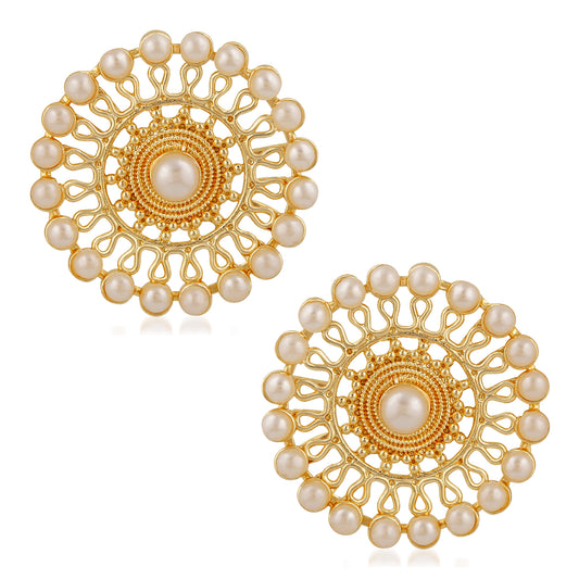 Traditional White Kundan Circular Stud Earring