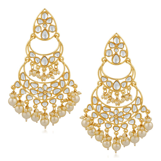 Ethnic White Kundan Chandbali Earring