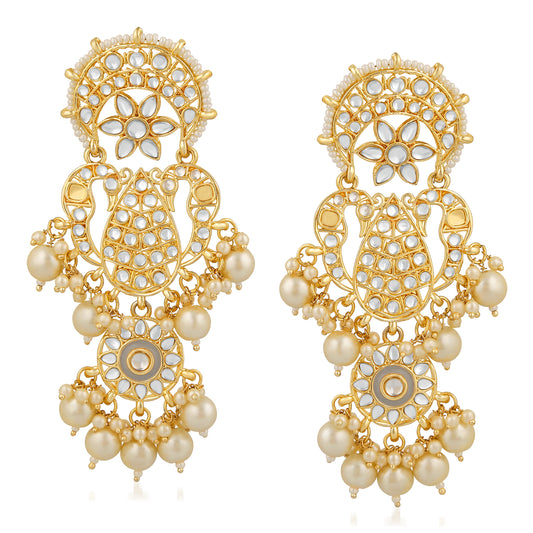 Traditional White Kundan Long Dangler Earring