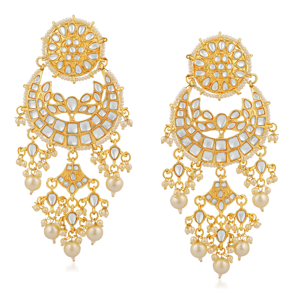 Traditional White Kundan Chandbali Long Dangler Earring