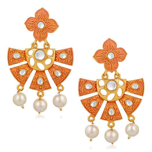 Traditional Floral Kundan Dangel Earring with Meenakari Work
