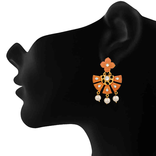 Traditional Floral Kundan Dangel Earring with Meenakari Work