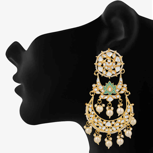 Ethnic White Kundan Chandbali Dangler Earring