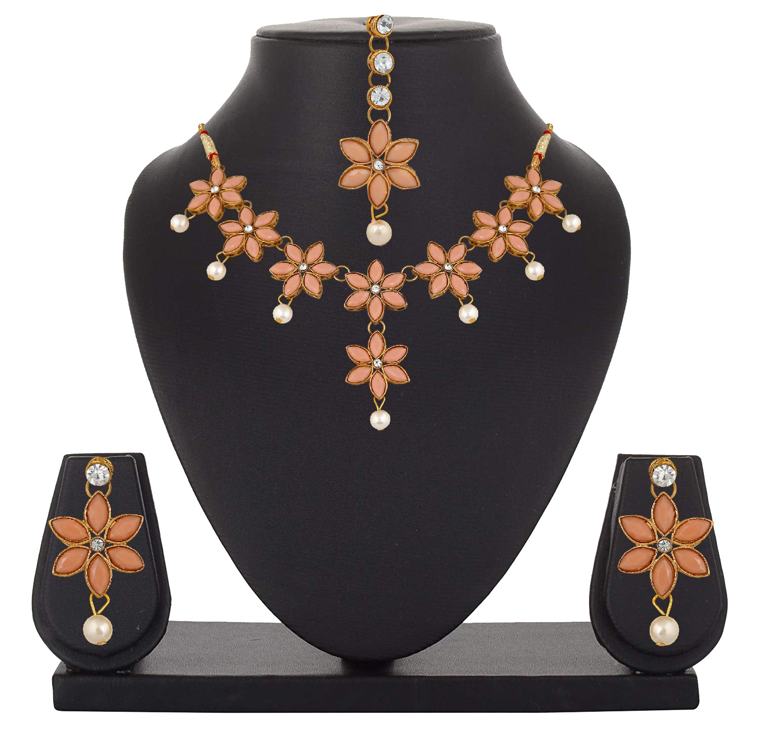 Floral Design Necklace Set with Kundan and Artifical Pear