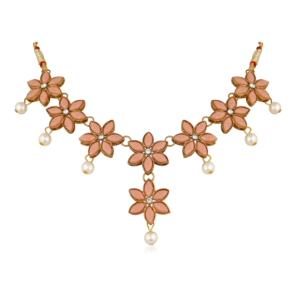 Floral Design Necklace Set with Kundan and Artifical Pear