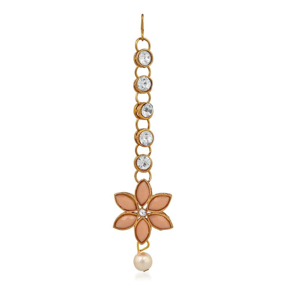 Floral Design Necklace Set with Kundan and Artifical Pear