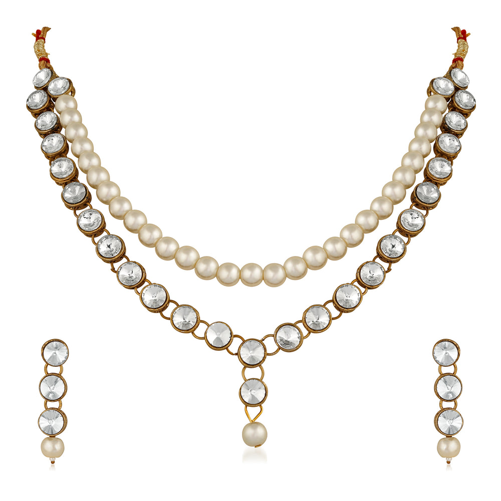 Traditional Necklace Set with Kundan and Artificial Pearl