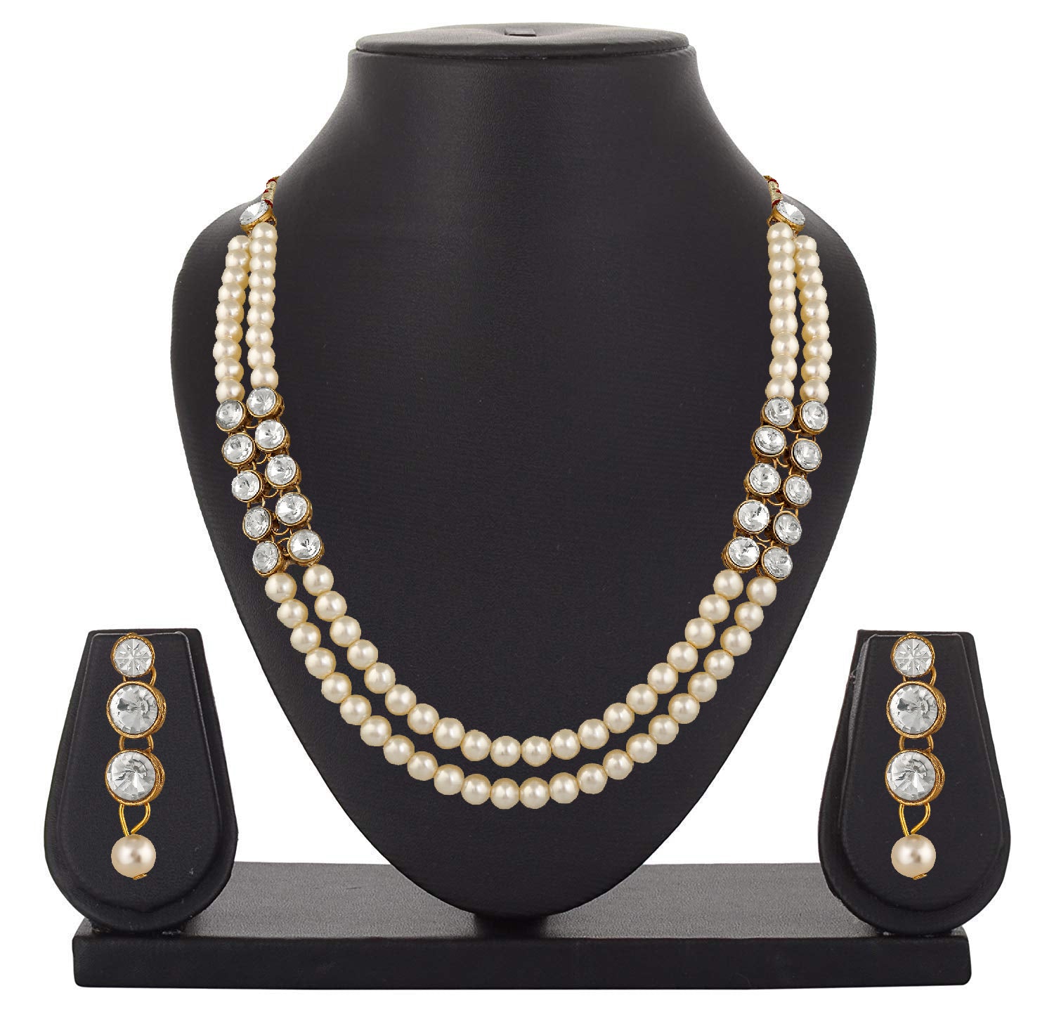 Traditional Layered Necklace Set Kundan and Artificial Pearl
