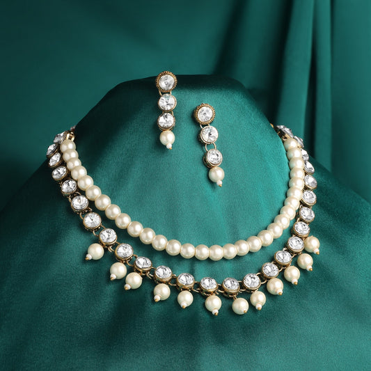 Traditional Layered Necklace Set Kundan and Artificial Pearl