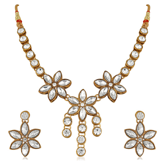 Floral Traditional Necklace Set with Jewellery Kundan and Artificial Pearl