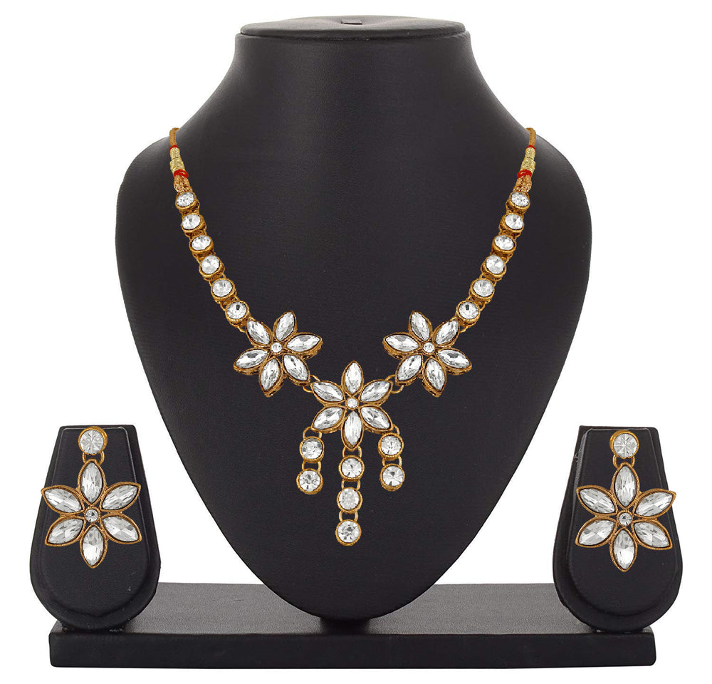 Floral Traditional Necklace Set with Jewellery Kundan and Artificial Pearl