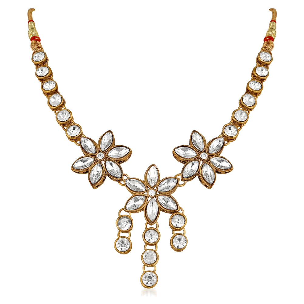 Floral Traditional Necklace Set with Jewellery Kundan and Artificial Pearl
