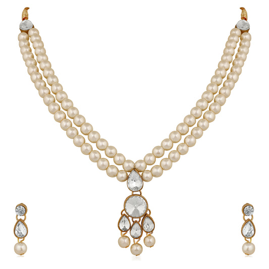 Traditional Layered Necklace Set Kundan and Artificial Pearl