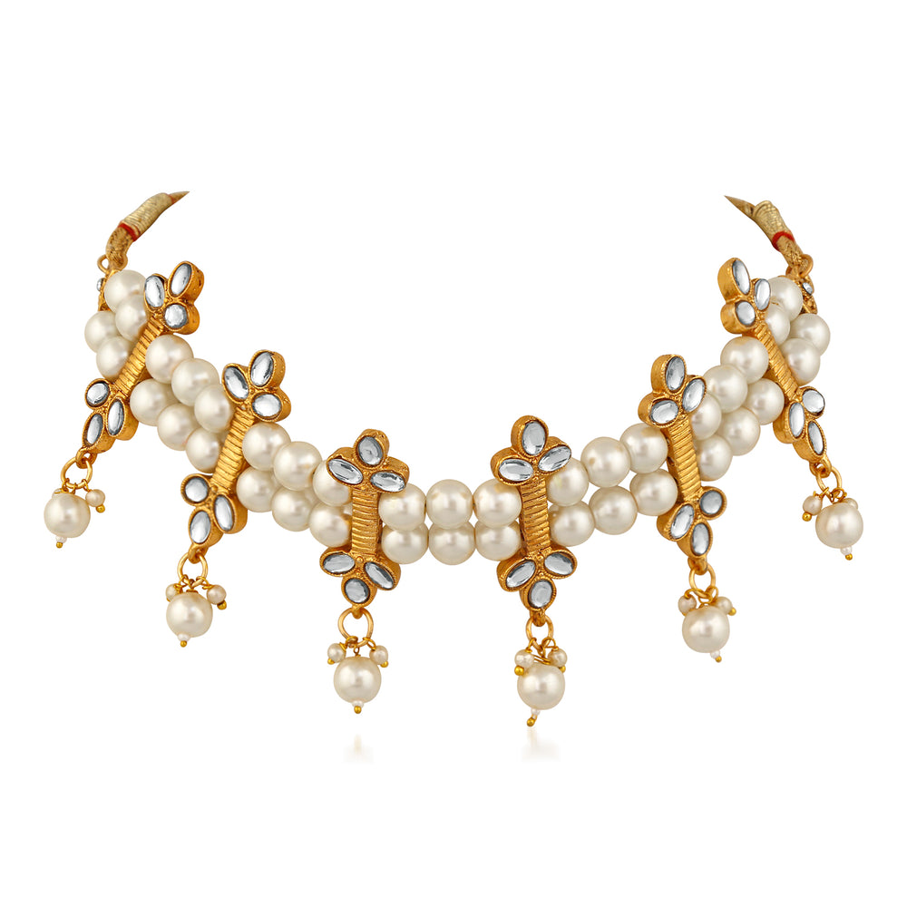 Traditional Necklace Set with Kundan and Artificial Pearl