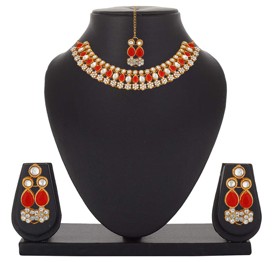 Traditional Choker Necklace Set with Jewellery Kundan and Artificial Pearl