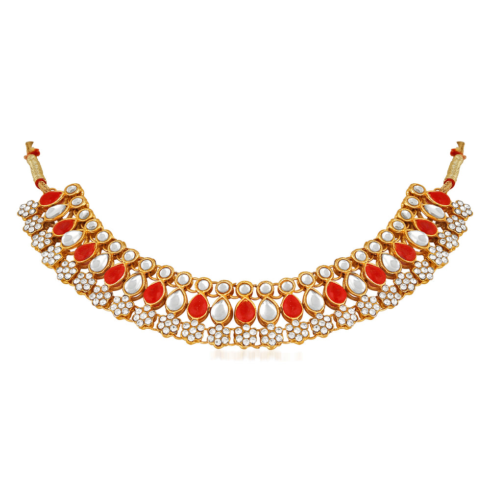 Traditional Choker Necklace Set with Jewellery Kundan and Artificial Pearl