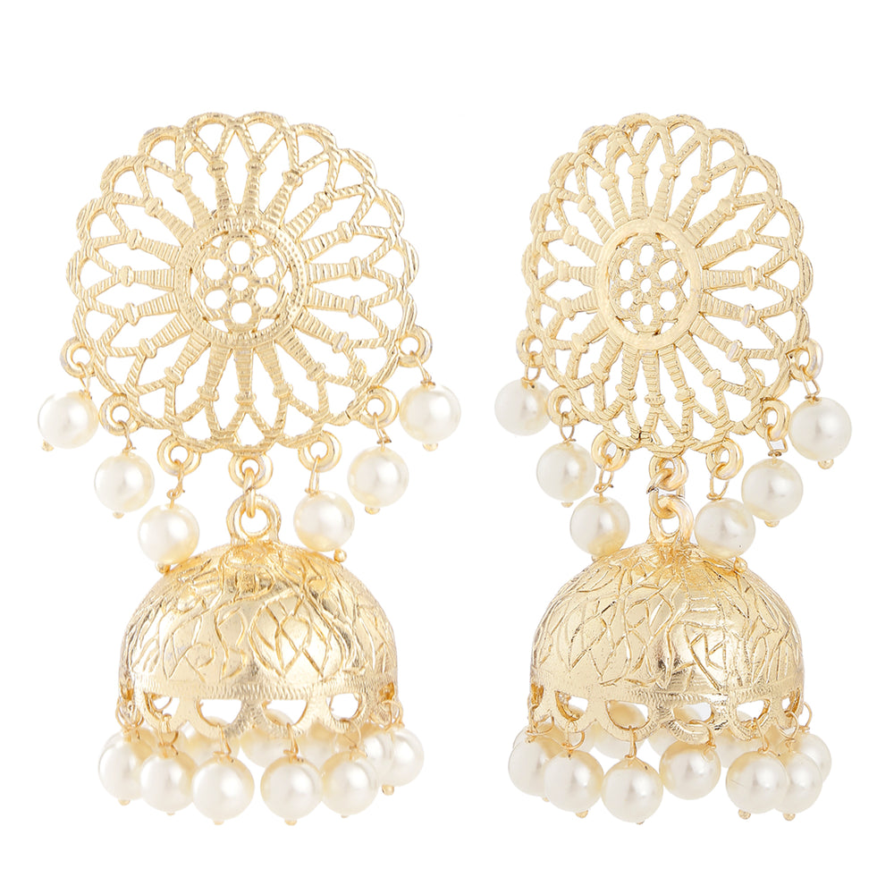 Traditional Ethnic White Kundan Floral Jhumka Earrings