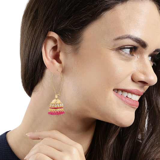 Traditional Ethnic Kundan and Meenakari Work Long Jhumki Earrings