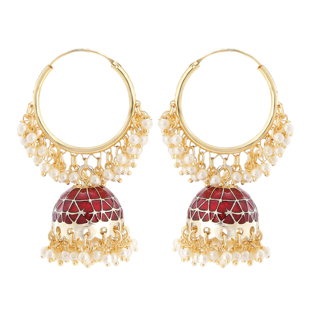 Meenakari Work Enamelled Artificial Pearl Bali Jhumki Earrings