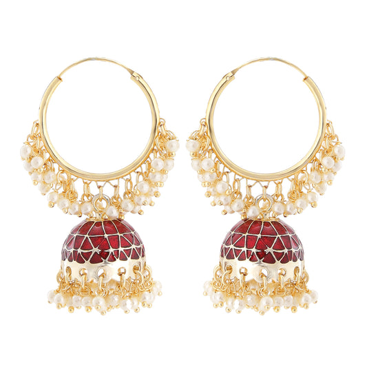 Meenakari Work Enamelled Artificial Pearl Bali Jhumki Earrings